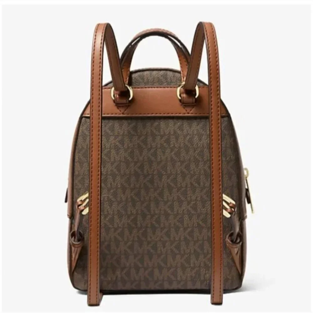 Michael Kors Brown Logo Dome Backpack with Tan Trim - Picture 3 of 14